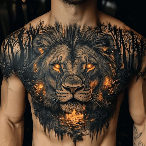 Dynamic Lion Chest Tattoo Tattoo Flash