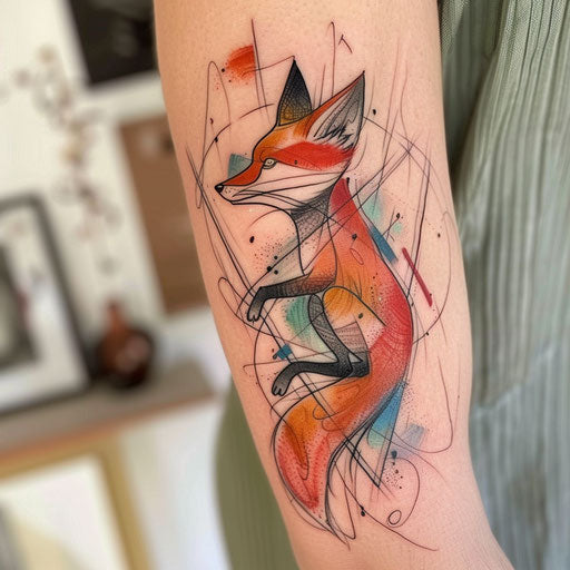 Surreal fox tattoo on white background