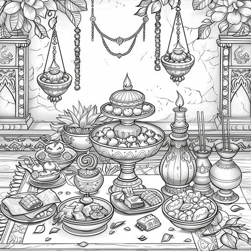 Beautifully decorated Diwali feast table with sweets and treats