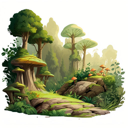 Cartoon forest in Chiaroscuro Art style, on white background