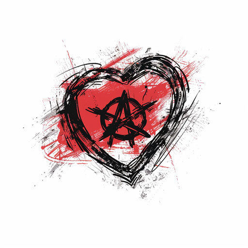 Anarchy symbol in heart, clipart style, bold lines