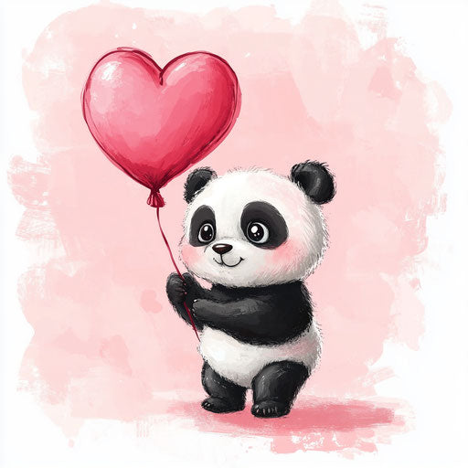 Adorable baby pandas with heart-shaped balloon