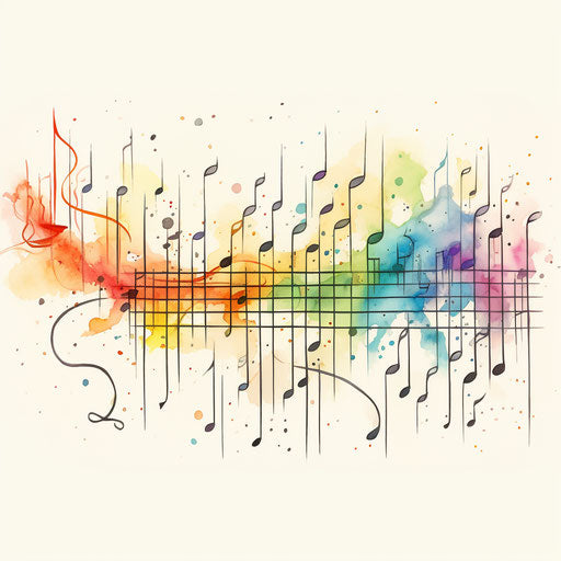 Music notes on a short stave in color