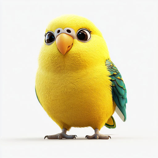 Realistic 3D parakeet on flat white background, isolated clipart