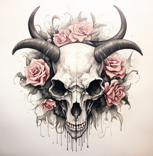 Skull and roses in minimalist style