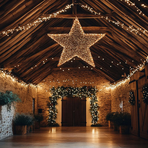 Old barn transformed into holiday venue with rustic star