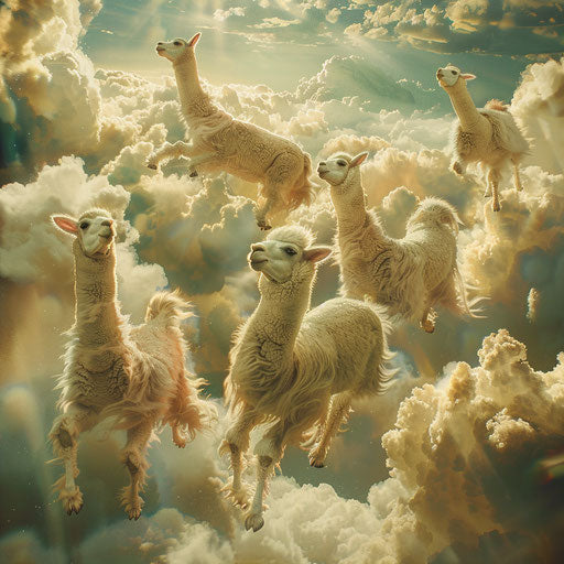 Alpacas floating among the clouds