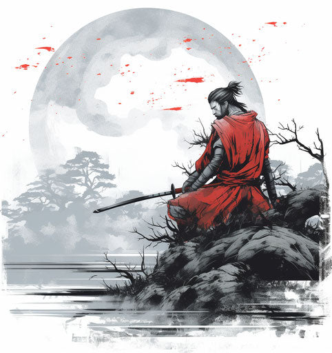 The samurai holding his sword vector illustration