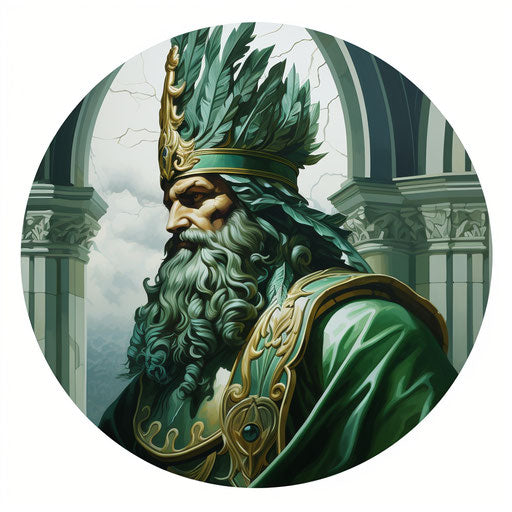 Round sticker of saint cassius, john crome style, green and bronze