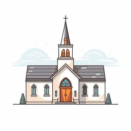 Illustration of a church in Minimalist style on white background