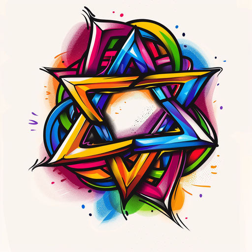 Vibrant David star tattoo sketch with bold clipart colors