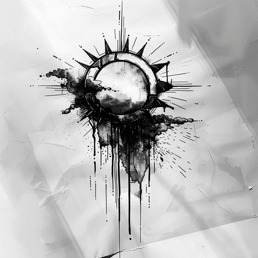 Grunge-style rising sun tattoo sketch