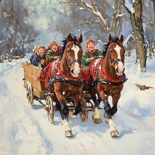 Festive wagon ride with a pair of sorrel horses