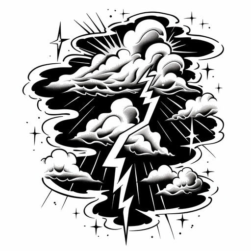 Vintage tattoo sketch of a 1950s thunderbolt in black and white