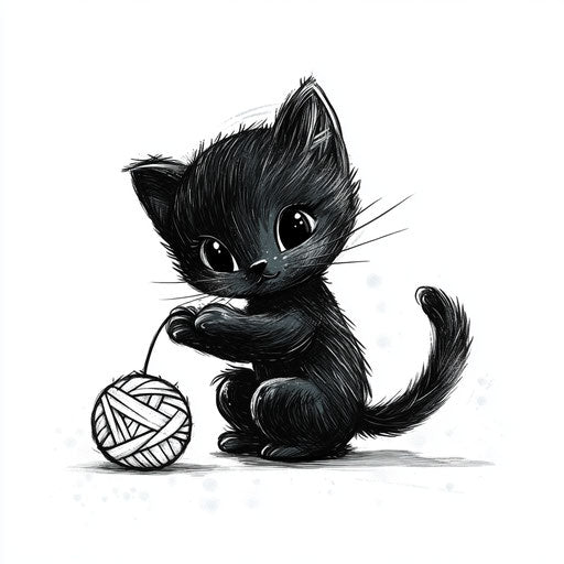 Cute tattoo sketch with kitten playing on white