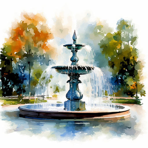 Fountain clipart in the style of Impressionistic Art