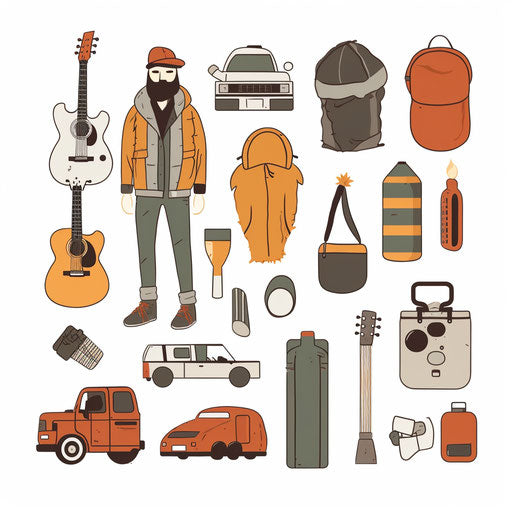 Minimalist style hobbies clipart on white background