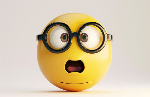 3D surprised face with glasses on white background