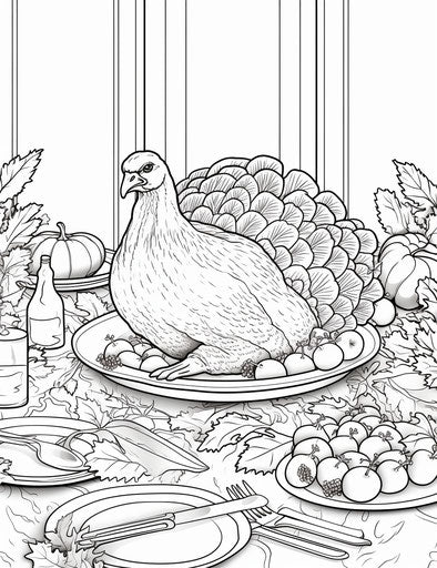 Thanksgiving turkey coloring page, animated gifs style, miniaturecore 24:31