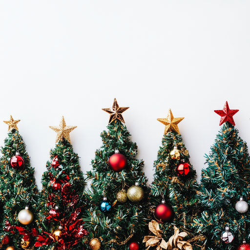 Different decorations on Christmas trees border