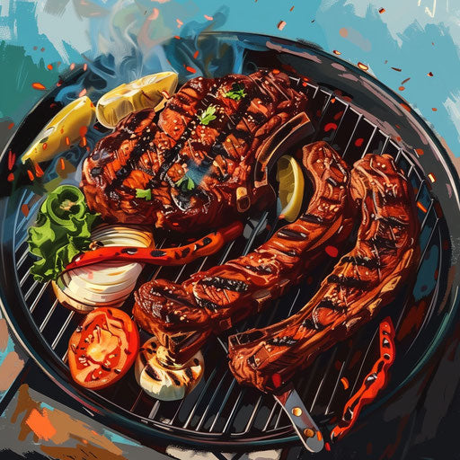 BBQ clip art with flat random color background
