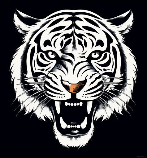 Black and White Tiger Head Vector