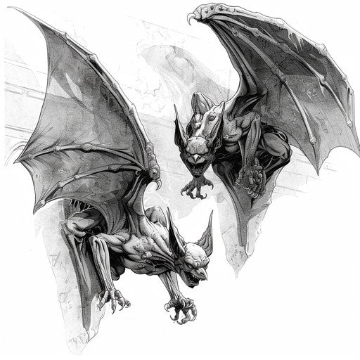 The pair of menacing gothic gargoyles, wings unfurled
