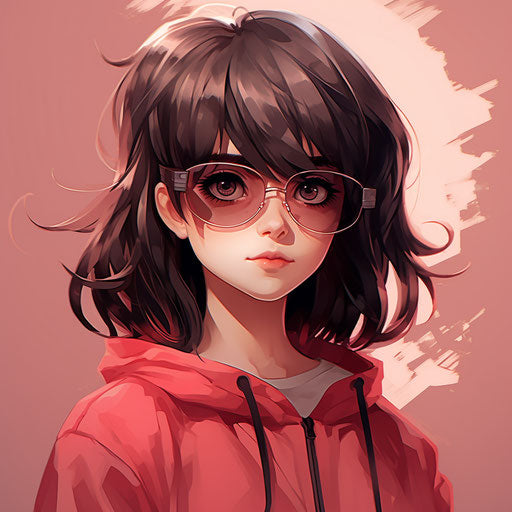 Anime girl with sunglasses wearing a red shirt