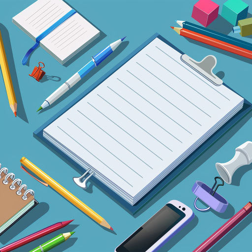 Stationery clipart in photo realistic style with a flat random background