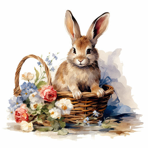 Easter bunny in Oil painting style on white background
