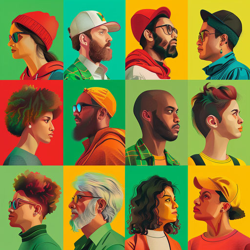 People illustrations on vivid chartreuse background