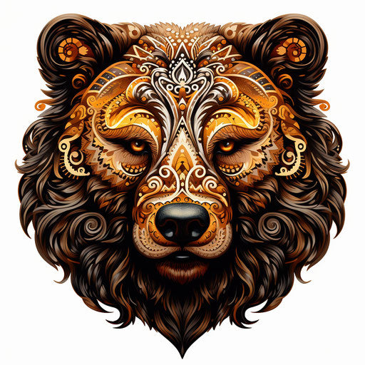 Ornate bear head in exotic realism style