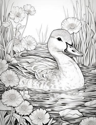 Duck in the pond coloring pages, cartoonish motifs, animals