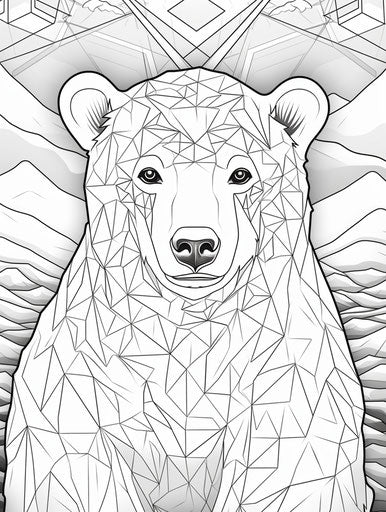 Polar bear surrounded by geometric patterns for a coloring book