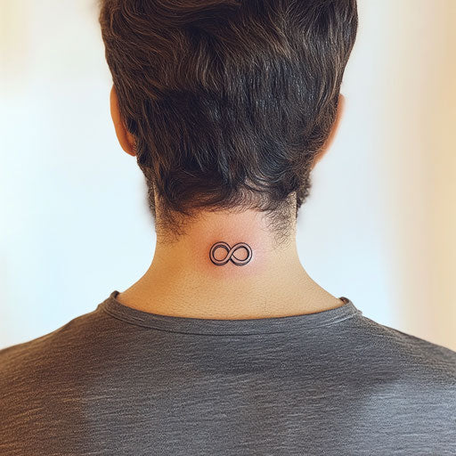 Neck tattoo for men with simple infinity symbol