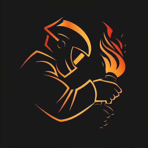 Bold welding logo with a stylized welding torch and a black background