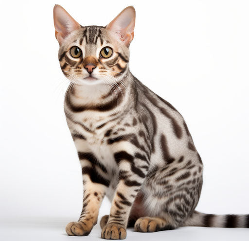Bengal cat on white background, dark silver and light maroon style