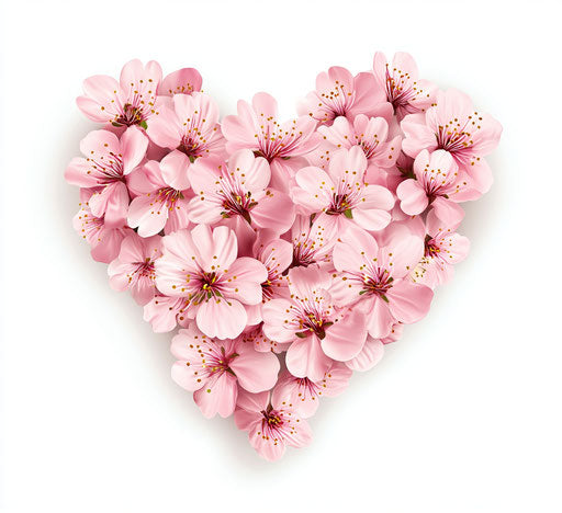 Vector illustration of pink cherry blossoms in heart shape