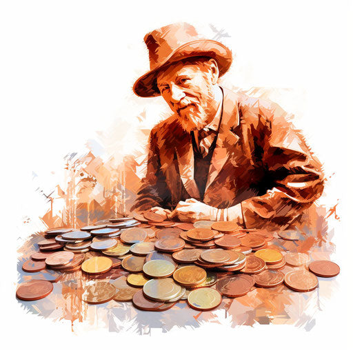 Impressionistic art rendition of a penny, on white backdrop