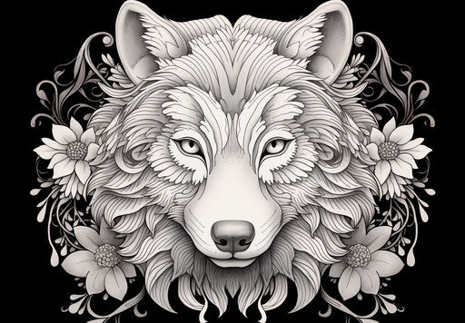 Howling wolf coloring page, mesmerizing colorscapes style