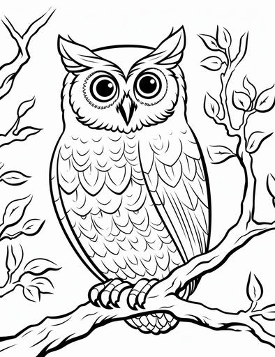 Owl coloring sheet with fisheye effect