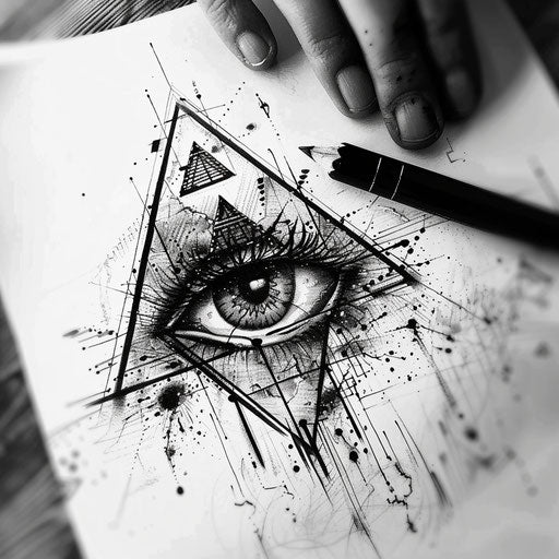 Sketch of a mystical tattoo of a pyramid with an eye at the top