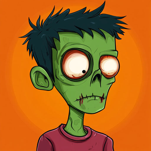 Green-skinned Halloween zombie cartoon in fall season