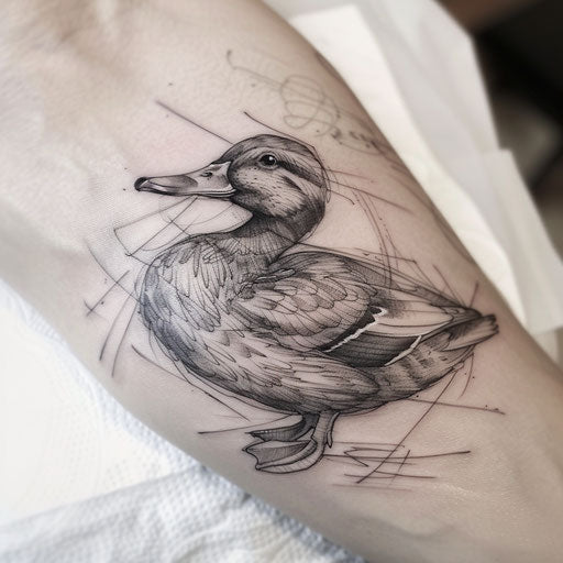 Duck tattoo in the style of an old master's sketch