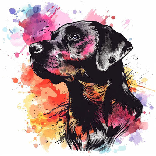 Dog tattoo outline with watercolor splashes