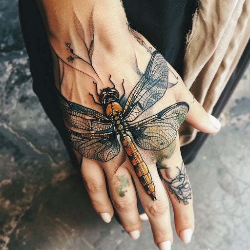Dragonfly tattoo designs, in the style of Maria Sibylla Merian