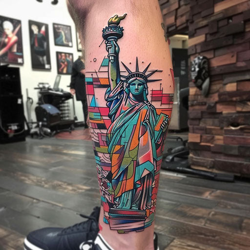 Playful cartoon tattoo sketch of the Statue of Liberty