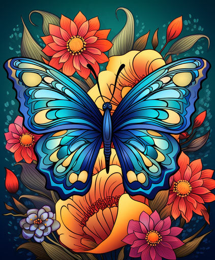 Beautiful flower butterfly coloring page, bold and clean style