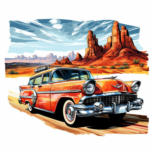 Road trip clip art in Oil painting style, on white background