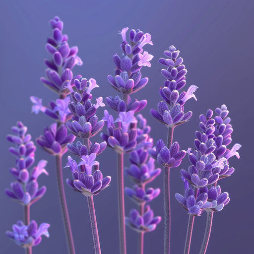 Lavender clipart with a flat blue background in realistic style